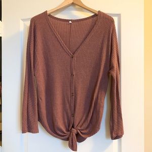 Waffle Knit Front Tie Top